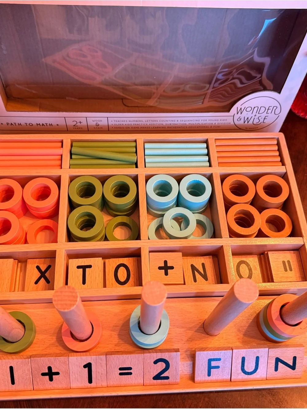 Wooden Counting Ring Set in Pastel Blue, Green, Orange, and Cream